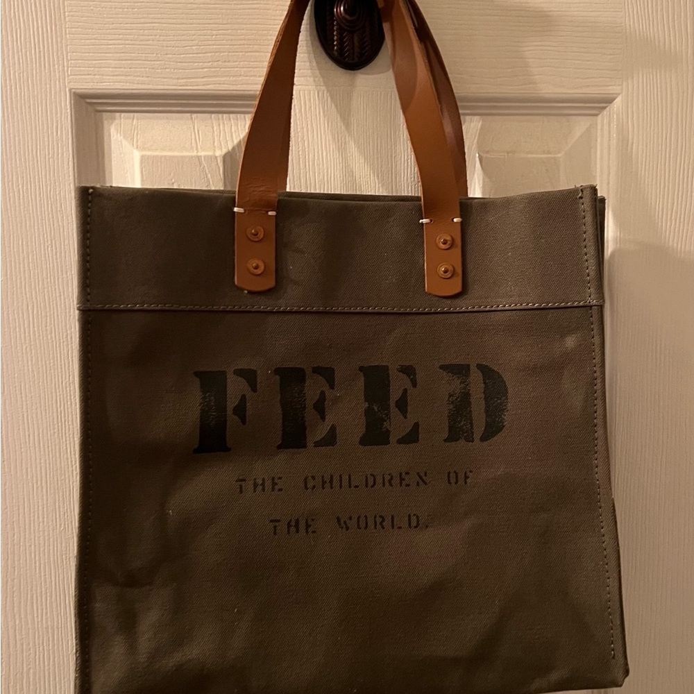 Olive Green Tote Bag w/ Tan Handles, thick canvas material, roomy Never used